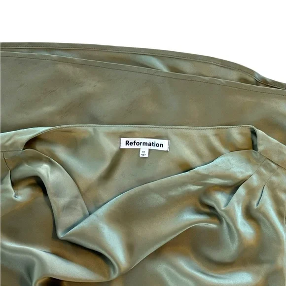 Reformation Satin Maxi Dress Sage Green tag 12 tailored to fit size 10 long - Picture 7 of 11